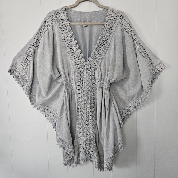 Blanco Tops - Crochet Tunic Beach Cover Up Women L Boho Kaftan Cotton